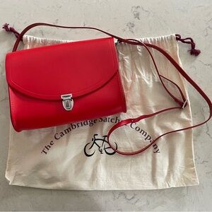 $185 Cambridge Satchel Company Lipstick Red Large Pushlock Crossbody Leather Bag